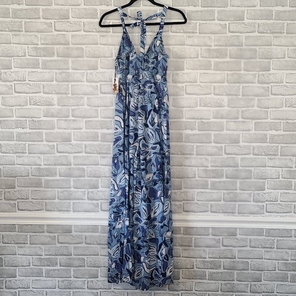 Sincerely Jules Jumpsuit Halter Blue Boho V Neck Keyhole Size XS Sleeveless NWT - Picture 4 of 9